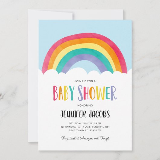 Rainbow Blue Boy Neutral Baby shower Invitation Kaart (Voorkant)