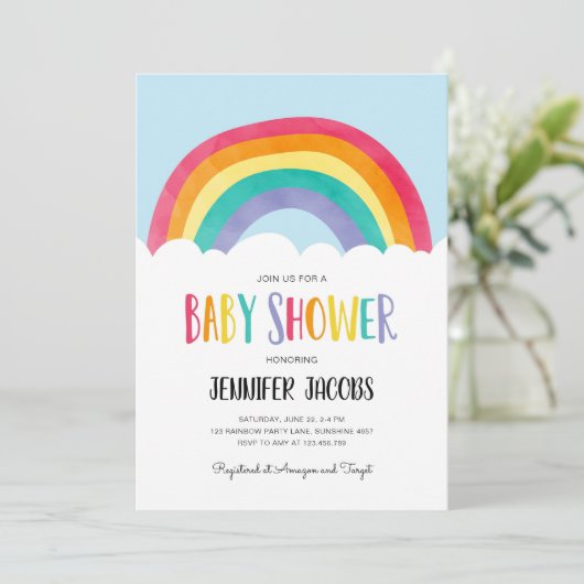 Rainbow Blue Boy Neutral Baby shower Invitation Kaart (Staand voorkant)