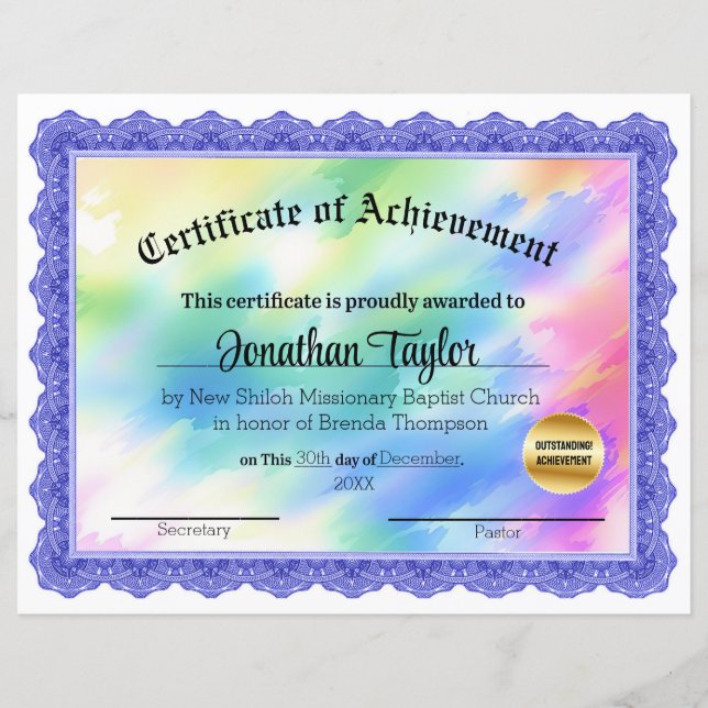 Rainbow Blue Certificate of Achievement (Voorkant)