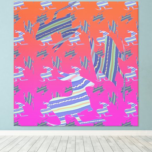 Rainbow Blue Kangaroo Stretched Canvas Print (Insitu (Houten vloer))