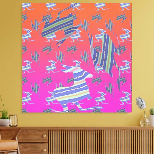 Rainbow Blue Kangaroo Stretched Canvas Print (Insitu (Woonkamer))