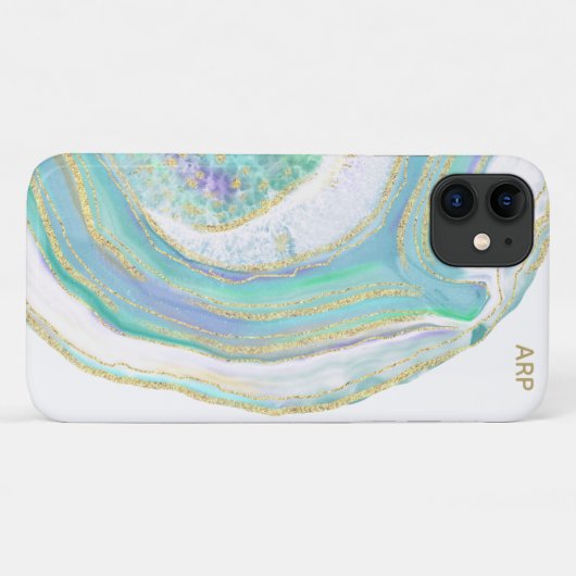 *~* Rainbow Blue Mint Agate Gold Glitter Pastel Case-Mate iPhone Case (Achterkant (horizontaal))