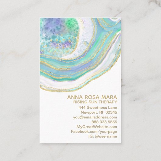 *~* Rainbow Blue Mint Gold Glitter Pastel Agate Visitekaartje (Achterkant)