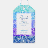 Rainbow Blue Stripes Floral Verjaardag Dank u Cadeaulabel (Voorkant)
