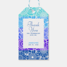 Rainbow Blue Stripes Floral Verjaardag Dank u Cadeaulabel