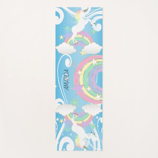 Rainbow Blue Unicorn Yoga Mat (Voorkant)