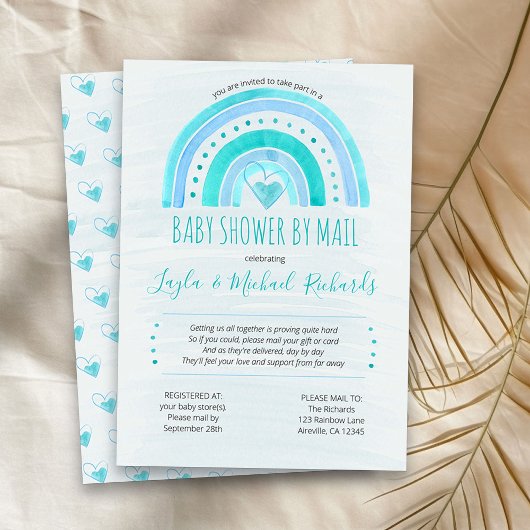Rainbow Blue Waterverf Wash Baby shower per Mail Kaart