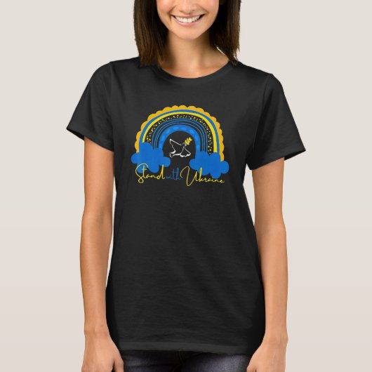 Rainbow Blue Yellow Stand With Ukra.ine Dove Peace T-shirt (Voorkant)