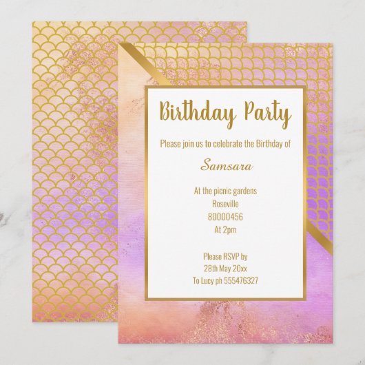 RAINBOW BLUR GOLD MERMAID SCALE BIRTHDAY KAART (Voorkant / Achterkant)