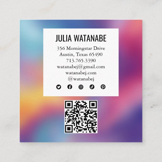 Rainbow Blur Minimalist Modern QRCode Social Media Vierkante Visitekaartje (Achterkant)