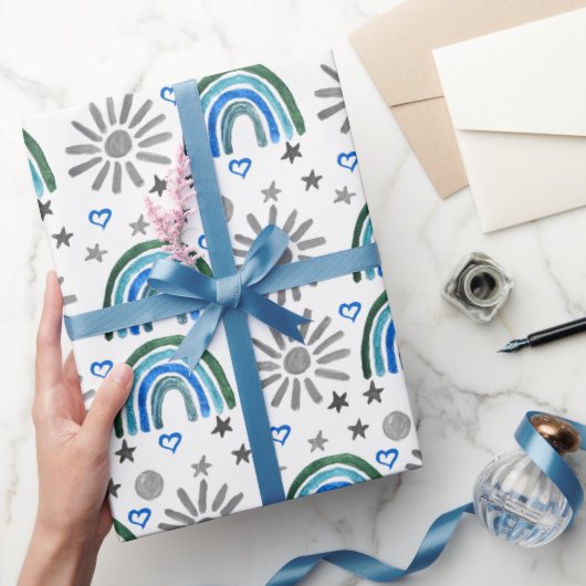 Rainbow Boho 1st Birthday Baby shower Boy Cadeaupapier (Geschenken)