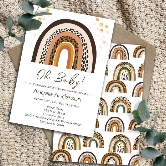 Rainbow Boho Animal Print Baby shower Kaart