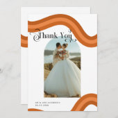 Rainbow Boho Arch Photo Retro Script 70s Wedding Bedankkaart (Voorkant / Achterkant)