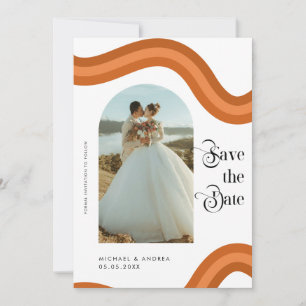 Rainbow Boho Arch Photo Retro Script 70s Wedding Save The Date