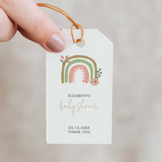 Rainbow Boho Baby shower Gedempte kleuren Earth Sc Cadeaulabel