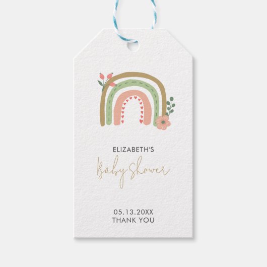 Rainbow Boho Baby shower Gedempte kleuren Earth Sc Cadeaulabel (Voorkant)