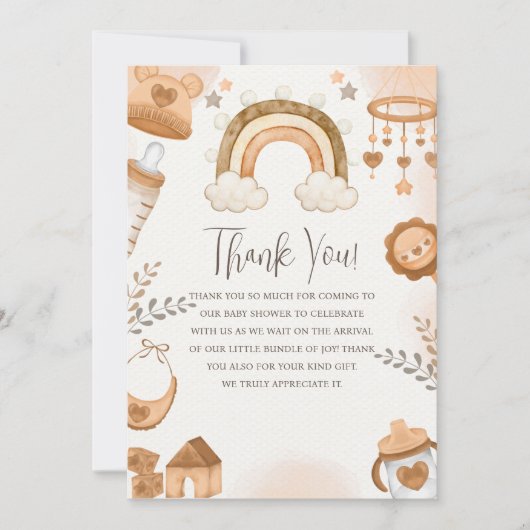 Rainbow Boho Baby Shower Gender Neutral  Bedankkaart (Voorkant)