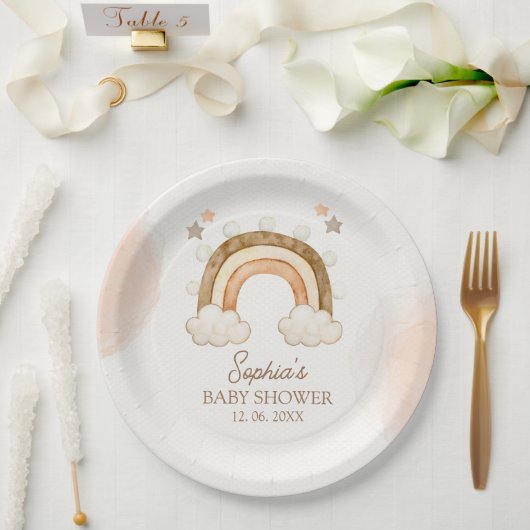 Rainbow Boho Baby Shower Gender Neutral Papieren Bordje (Huwelijk)