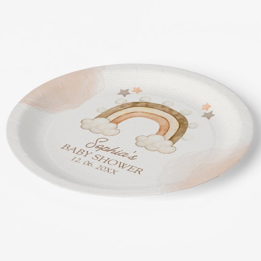 Rainbow Boho Baby Shower Gender Neutral Papieren Bordje (Gekanteld)