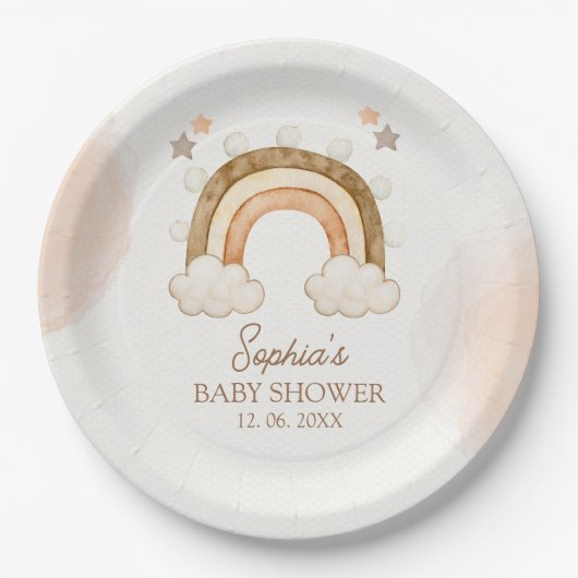 Rainbow Boho Baby Shower Gender Neutral Papieren Bordje (Voorkant)