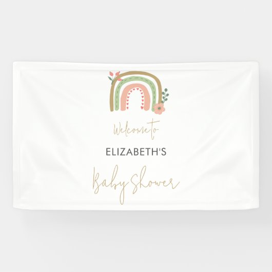 Rainbow Boho Baby shower Schattige welkomstscript Spandoek (Horizontaal)