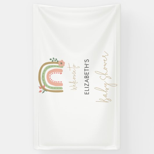 Rainbow Boho Baby shower Schattige welkomstscript Spandoek (Verticaal)