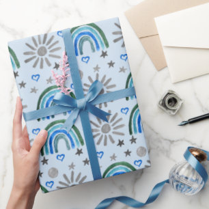 Rainbow Boho Birthday Baby shower Boy Cadeaupapier