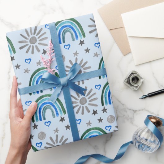 Rainbow Boho Birthday Baby shower Boy Cadeaupapier (Geschenken)