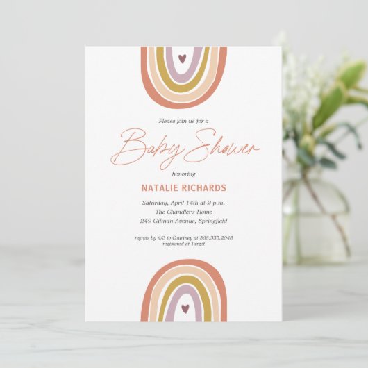 Rainbow Boho Blush Peach Baby shower Kaart (Staand voorkant)