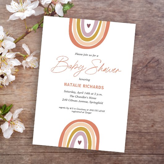 Rainbow Boho Blush Peach Baby shower Kaart