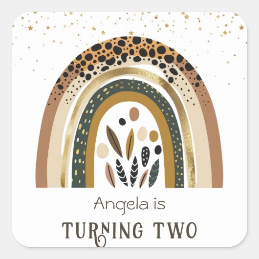 Rainbow Boho Floral 2e verjaardag Vierkante Sticker (Voorkant)