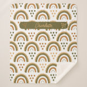 Rainbow Boho gepersonaliseerd groen wit bruin Sherpa Deken (Voorkant)