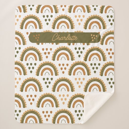 Rainbow Boho gepersonaliseerd groen wit bruin Sherpa Deken (Voorkant)