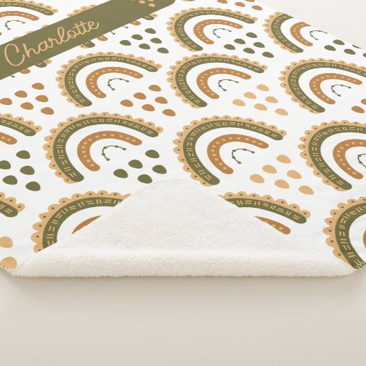 Rainbow Boho gepersonaliseerd groen wit bruin Sherpa Deken (3/4)