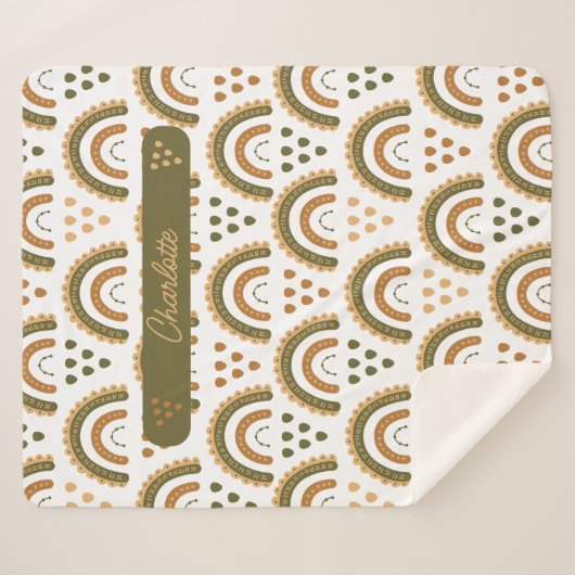 Rainbow Boho gepersonaliseerd groen wit bruin Sherpa Deken (Voorkant (horizontaal))