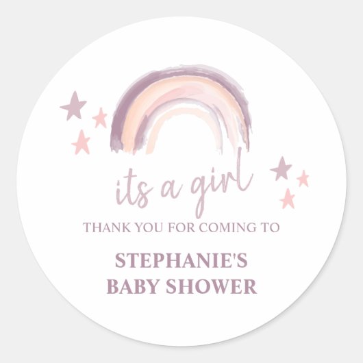 Rainbow Boho Het is een meisje Baby shower Dank je Ronde Sticker (Voorkant)