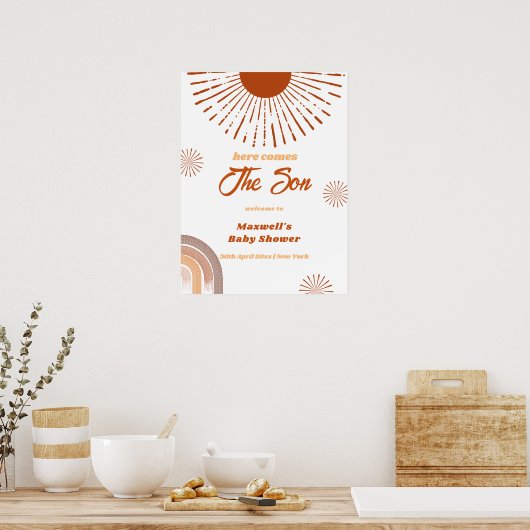 Rainbow Boho Hier komt Baby shower Welkom Poster (Keuken)