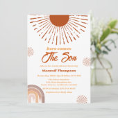 Rainbow Boho hier komt het Son Baby shower Kaart (Staand voorkant)