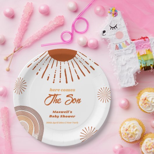 Rainbow Boho hier komt het Son Baby shower Papieren Bordje (Feest)