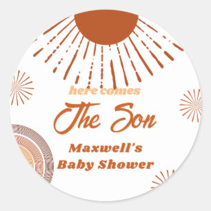 Rainbow Boho hier komt het Son Baby shower Ronde Sticker
