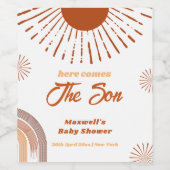 Rainbow Boho hier komt het Son Baby shower Wijn Etiket (Enkel label)