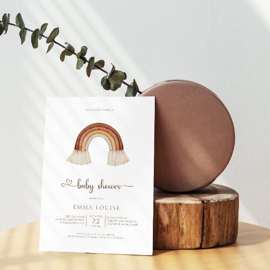 Rainbow Boho Neutral Baby shower Kaart