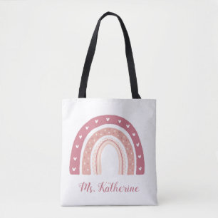 Rainbow Boho Pastel Pink Teacher's Gift Tote Bag