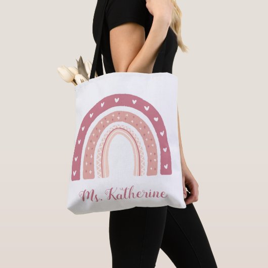 Rainbow Boho Pastel Pink Teacher's Gift Tote Bag (Dichtbij)