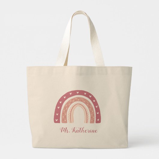 Rainbow Boho Pastel Roze Gift Grote Canvas tas (Achterkant)