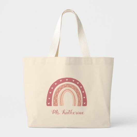 Rainbow Boho Pastel Roze Gift Grote Canvas tas (Voorkant)