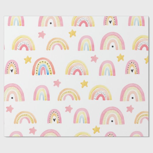 Rainbow Boho Pink Pattern Girly Birthday Cadeaupapier (Vlak)