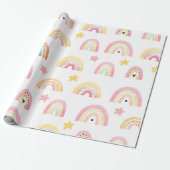 Rainbow Boho Pink Pattern Girly Birthday Cadeaupapier (Uitgerold)