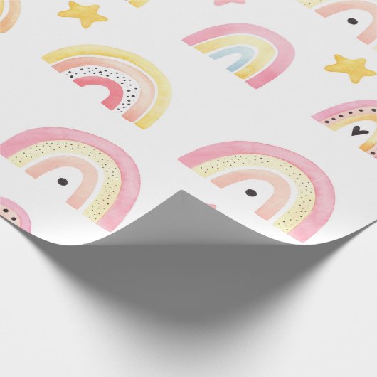 Rainbow Boho Pink Pattern Girly Birthday Cadeaupapier (Hoek)
