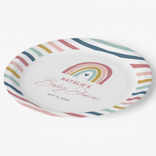 Rainbow Boho Roze Blauw Baby shower Papieren Bordje (Gekanteld)